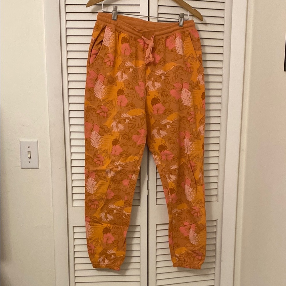Disney Stitch Orange and Pink Floral sweatpants